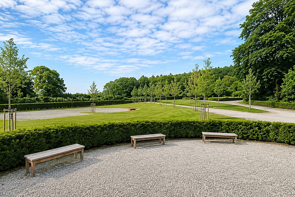 Les espaces verts et le parking du domaine